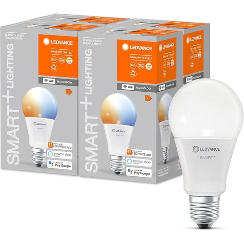 Lampe Led Intelligente Avec Technologie Wifi, Douille E27, Dimmable, Couleur De La Lumière Variable (2700-6500k), Remplacement 60w, Smart+ Wifi Classic Tunable White, Paquet De 4[Amp744698]