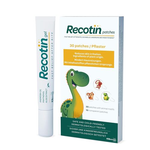 Recotin Kit Gel Et Patchs Piqûres Moustiques | 100% Ingrédients Naturels | Crème Apaisante 20ml Et 30 Patchs Anti-Démangeaisons | Solution Famille 