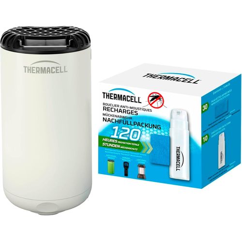 Diffuseur Anti Moustiques Et Moustiques Tigres - Extérieur - Sans Fil Nomade - Zone De Protection 20m² - Effet Rapide - Inodore - Recharges 120h - 10 Cartouches Gaz + 30 Plaquettes - Blanc 