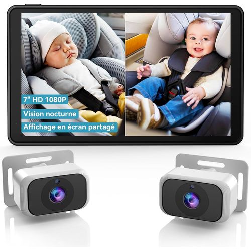 Baby Car Camera For 2 Kids: 7 Inch Ips Screen With Two Cameras For Car Seat,Shared Screen,Night Vision,Hd 1080p-Easy To Install Rear Camera