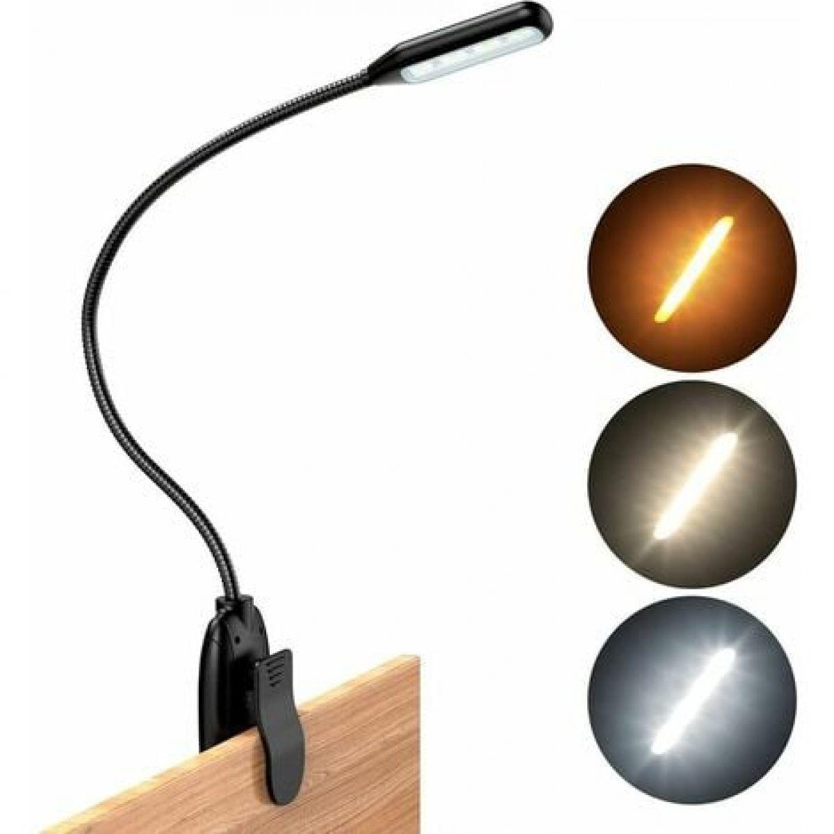 Lampe de pince de lit, 32 led, lampe de lecture flexible 360, pince de livre,  3 couleurs et gradation en continu, lampe de lit avec contrôle tactile,  batterie rechargeable USB, l