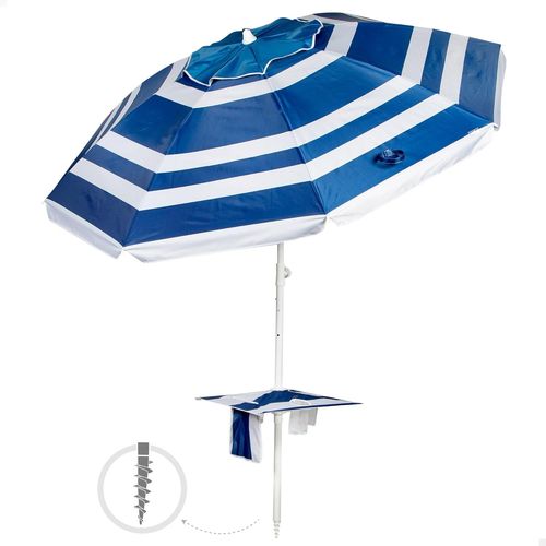 De Plage,Marin,210 Cm,Table Centrale Avec Dessous De Verre,Crochet,Mât En Acier,Inclinable Et Réglable En Hauteur,Tissu Polyester Oxford,Protection Uv50,Grands Parasols (62330)