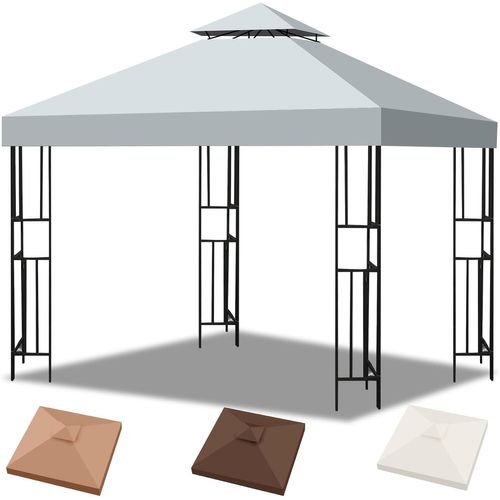 Toile De Pergola 3x3m Imperméable-Toile De Remplacement Double Couche 300d Anti-Uv,Ventilation Amovible Pour Tonnelle Jardin Extérieur (3x3m).[F436]