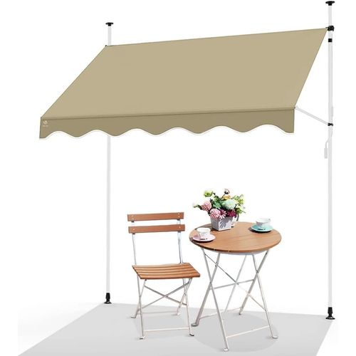 Auvent Manuel Rétractable Résistant Aux Uv Store Banne De Jardin En Acier Polyester Avec Manivelle Sans Perçage Auvent Téléscopique Hauteur Et Inclinaison Réglable 300cm Beige