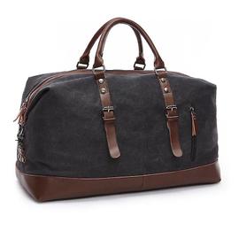 Sac de voyage de grande capacité en tissu et simili cuir noir imperméable  pour femme de style vintage • Sac de Voyage