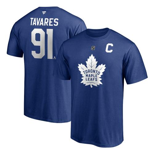 T-Shirt De Capitaine Authentique Avec Nom Et Numéro De Pile Des Maple Leafs De Toronto John Tavares De Marque Fanatiques Pour Hommes