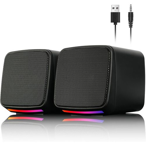 KYAOAYO-Enceintes Pc, Enceintes De Bureau Avec Lumières Rvb Colorées, Alimentation Usb, Système Audio Avec Pr Jack Aux 3,5 Mm, Mini Enceinte Portable Pour Ordinateurs Portables, Smartphones Et Mac