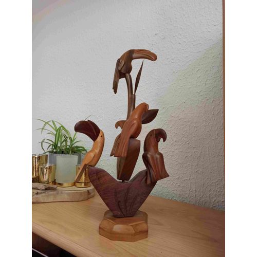 Arbre à perroquets en bois du Gabon Sculpture artisanale