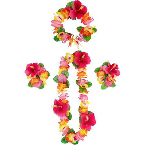 Kyaoayo-Colliers De Fleurs Hawaïennes Hula Luau Collier Tahitienne Bracelet Bandeau Hawaïen Colliers Fleurs Hawaïen Pour Carnaval Fêtes Sur La Plage Hawaï Fête Anniversaires (Rose Rouge Q)