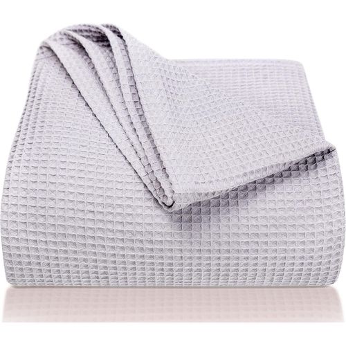 Kyaoayo-Couvre-Lit 220 X 240 Cm Xxl - Piqué Gaufré 100% Coton - Couverture Légère Pour L'été - Couverture En Coton Pour Le Lit, Le Canapé - Couverture Aérée Pour Le Canapé (Gris)