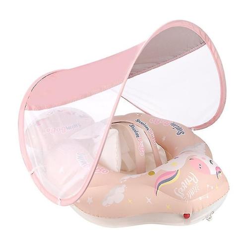 Flotteur de natation gonflable pour bébé, avec auvent, jeu d'éclaboussures, anneau de natation, jouet pour filles, seau de jeu de basket-ball, poney rose S