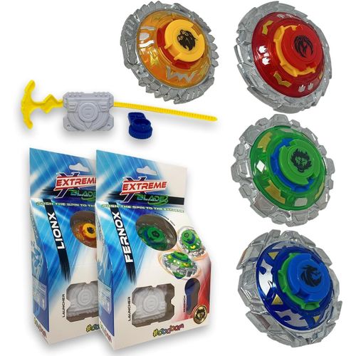 Extreme Blade, Toupie Enfant Effet métal, Pack de 2 Jeux différents - Toupies Rapides et précises Effet métal pour des défis Entre Amis, Gadgets et Jeux pour Enfants à partir de 3 Ans