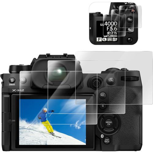 [Lot de 3 + 3] Film de protection d'écran pour appareil photo Fujifilm X-H2S X-H2 LCD + Film de protection d'écran PET supérieur - 0,25 mm Dureté 9H Film en verre trempé Fujifilm XH2S XH2