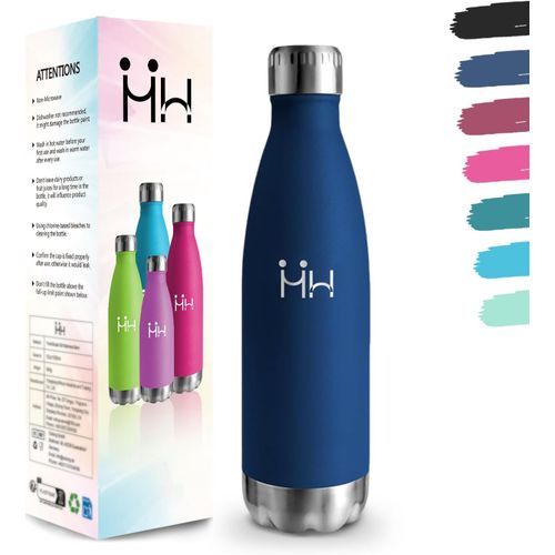 Gourde, 500 Ml Sans Bpa, Gourde Isotherme, 18/8 Acier Inoxydable, Bouteille Isotherme, Isolation Sous Vide À Double Paroi, Gourde Acier Inoxydable Pour École, Randonnée - Bleu Foncé Bouteille D'eau