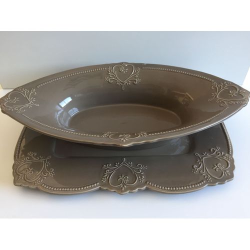 Service Art De Table Table Design Viande Ou Légumier Porcelaine Marron Givré