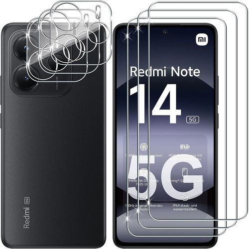 Verre Trempé Pour Xiaomi Redmi Note 14 5g, 3+3 Pièces Protection Écran + Caméra Arrière Protecteur Film, 9h Dureté Hd Anti-Rayures Vitre Trempé Sans Bulles Protecteurs D'écran