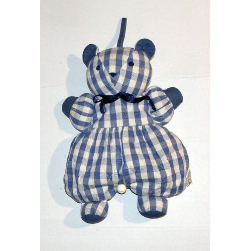 Doudou Ours Musical Tissus Carreaux Bleu Vintage Sucre D'orge
