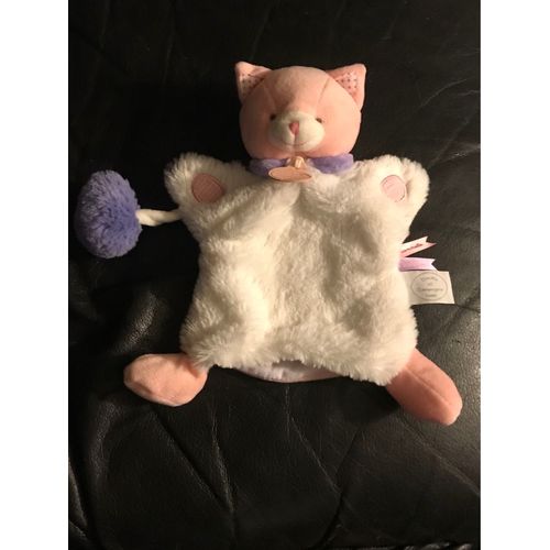 Doudou Et Compagnie Marionnette Chat Blanc Rose Mauve Lovely Fraise 23cm