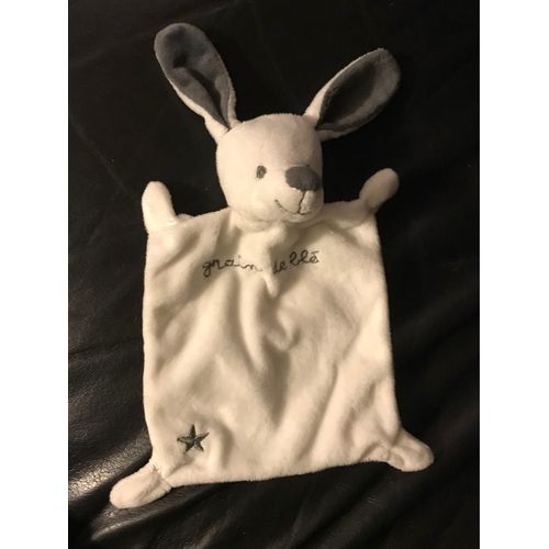 Doudou Lapin Blanc Gris Anthracite Étoile Grain De Blé 23cm