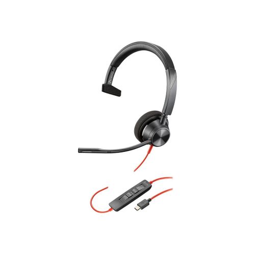 Poly Blackwire 3310 - Blackwire 3300 series - micro-casque - sur-oreille - filaire - Suppresseur de bruit actif - USB-A - noir - Certifié pour Microsoft Teams, certifié UC