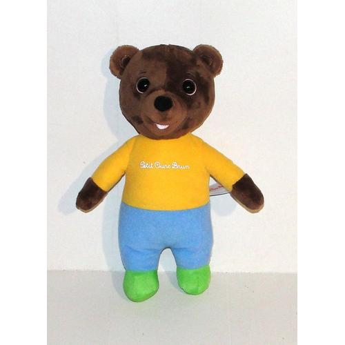 Peluche Petit Ours Brun Jaune Bleu Popi Jemini - Doudou Ourson Animation Pomme D'api Bayard 30 Cm