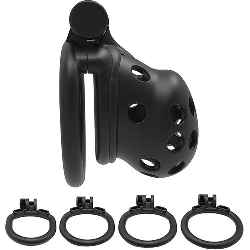 Kal-Cage De Chasse Au Pénis Avec 4 Anneaux De Pénis Résine Porosité Cage De Chasteté Hommes Bondage Sex Toy Noir Cock Cage Ceinture À Chasteté Pour Hommes (Black-Long-Flat)