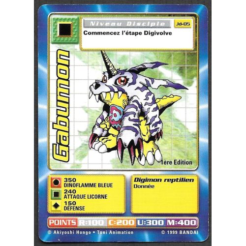 Carte Digimon - Gabumon Jd-05 [Premiere Edition 1] - Bandai 1999