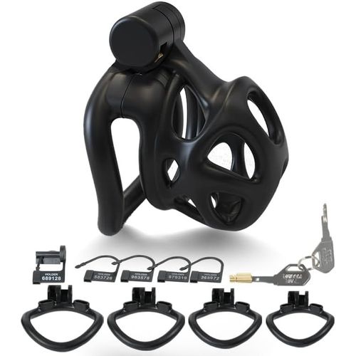 Kal-Cage De Chasteté Hommes Avec 4 Anneaux Courbés Et 2 Clés Cage De Chasteté Creuse Respirante Hommes Sm Fétiche Extrême Jouet Sexuel Pour Homme Entraînement Du Pénis (S,Black)
