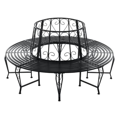 Banc De Jardin Rond Pour Arbre 160 X 84 Cm Acier Noir Helloshop26 03_0006442