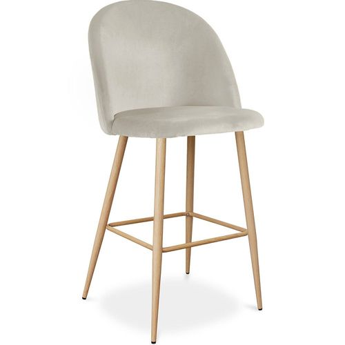 Tabouret Tapissé En Velours - Design Scandinave - Bennett Gris Clair