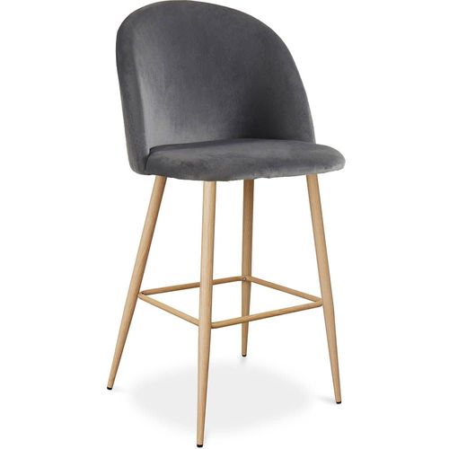 Tabouret Tapissé En Velours - Design Scandinave - Bennett Gris Foncé