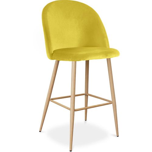 Tabouret Tapissé En Velours - Design Scandinave - Bennett Jaune