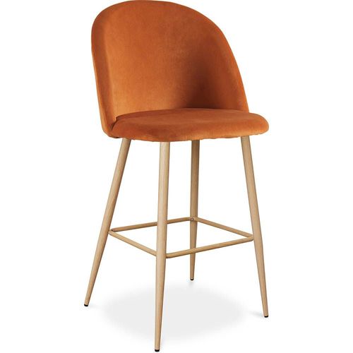 Tabouret Tapissé En Velours - Design Scandinave - Bennett Orange Rougeâtre