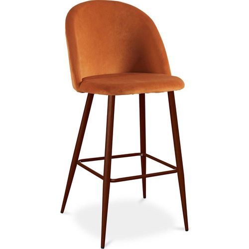 Tabouret Tapissé En Velours - Design Scandinave - Bennett Orange Rougeâtre