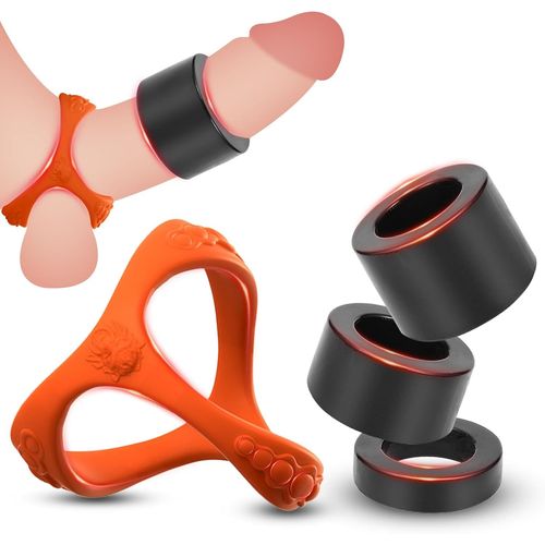 Kal-4pcs Anneaux De Pénis Avec Anneau Triangulaire, Cockrings Sex Toýs Homme, Anneau Penien Jouet Sexuels Pour Améliorer Les Performances Sexuelles, Anneau De Testicule Cock Ring (Couleur Orange)