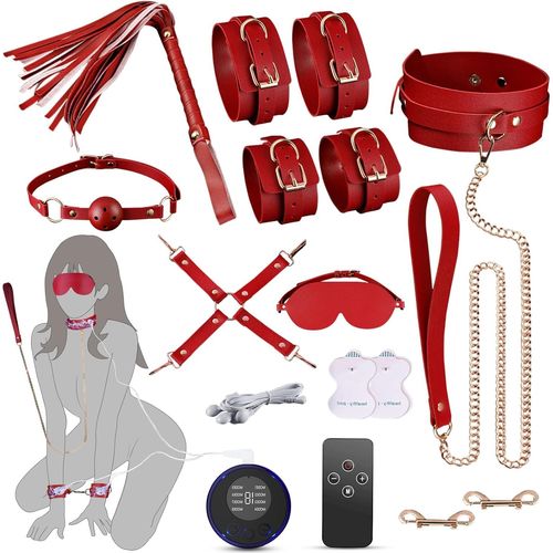 Kal-Sex Lit Sm Kits De Bondage Menottes,Ensemble De Jouets Sexuels À Décharge Électrique, Jeux Sexuelle Adulte Couple Sextoys Couple Plaisir (Rouge)