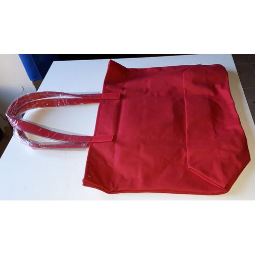 Sac cabas rouge en toile coton canvas avec 2 anses de portage en simili cuir -1 petite poche intérieure - 35x46x13cm - étiquette Point de Vue à l'intérieur