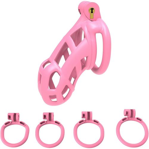 Kal-Cage De Chasteté Rose Homme \U2013 Cage De Chasteté En Résine De Nylon Avec Serrure Discrète, Ergonomique, Respirante, Cage Pénienne Inversée Sissy, Jouet Sexuel Bondage (Standard,Flat-Ring)