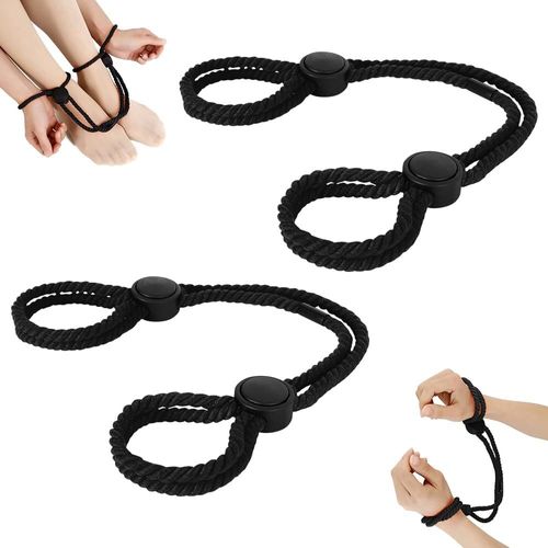 Kal-Menottes Sex Lit, 2pcs Corde Bondage, Kit Bondage De Menottes Réglables, Sex Restraints Für Handgelenke Und Knöchel, Sex Bondage Pour Adulte Paare (Noir)