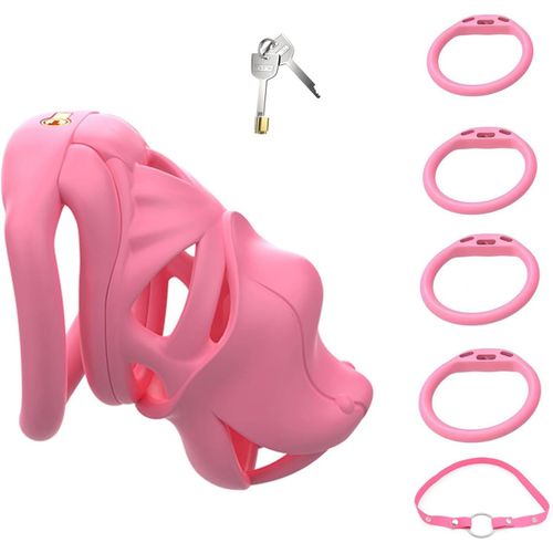 Kal-Cage De Chasteté Imprimée En 3d Pour Hommes Jouets Sexuels Avec Serrure Cachée, Cage À Pénis Respirante Avec 4 Cockrings Et Grande Ouverture Pour L'urine Texture Ondulée Écailles (Pink,L-Flat-Rin