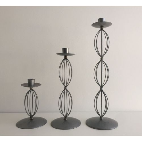 Trio de Bougeoirs Chandeliers Contemporains Design Métal Vieil Argent