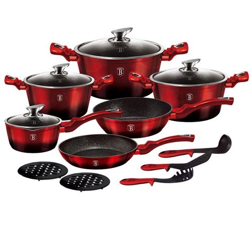 Berlingerhaus Batterie De Cuisine 15 Pièces, Collection Metallic Line Black Burgundy - 5999056781658