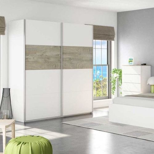 Armoire 2 Portes Coulissantes Blanc/Chêne - Copila - L 180 X L 60 X H 200 Cm
