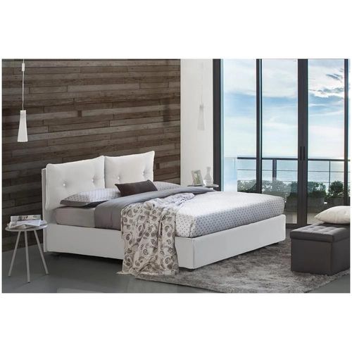 Lit Double Dkasiu, Lit Coffre Avec Revêtement En Éco-Cuir, 100% Made In Italy, Ouverture Frontale, Avec Matelas 160x200 Cm Inclus, Blanc