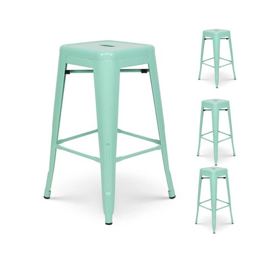 Lot De 4 Tabourets De Bar Vert Menthe Brillant Style Industriel - Hauteur 66cm