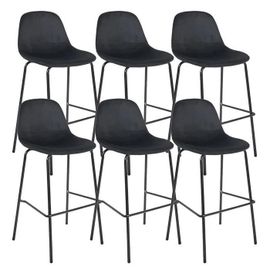 Lot De 6 Tabourets De Bar En Velours Côtelé Noir - Konae