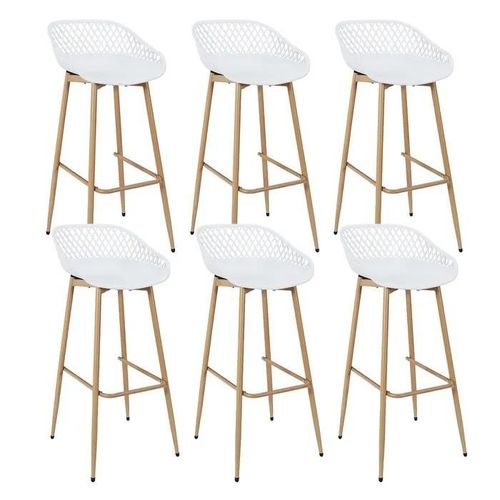 Lot De 6 Tabourets Blancs Pieds Effet Bois Verni - Tressie