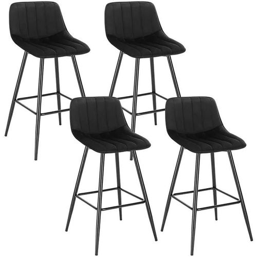 Lot De 4 Tabourets De Bar Avec Repose-Pieds-Tabouret De Bistro Siège En Velours-Pieds En Métal-Noir