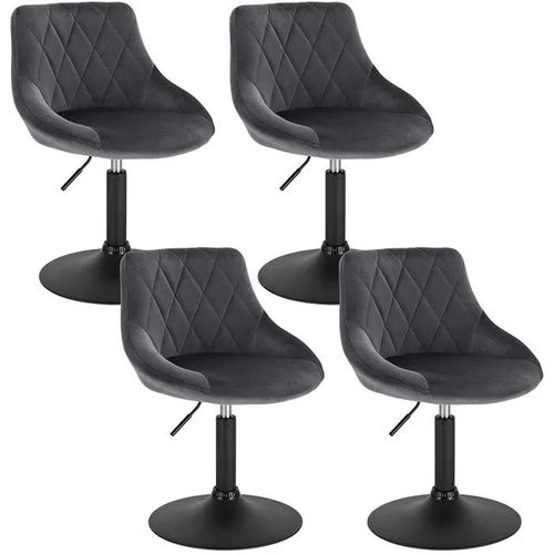 Lot De 4 Tabourets De Bar Siège Bien En Velours -Hauteur Réglable Pieds En Métal-Gris Foncé