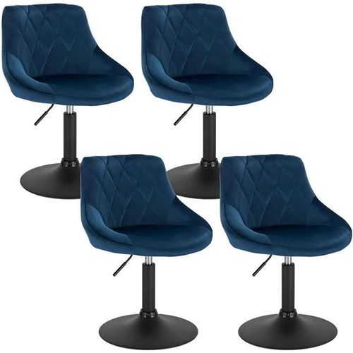 Lot De 4 Tabourets De Bar Siège Bien Rembourré En Velours -Hauteur Réglable Pieds En Métal-Bleu